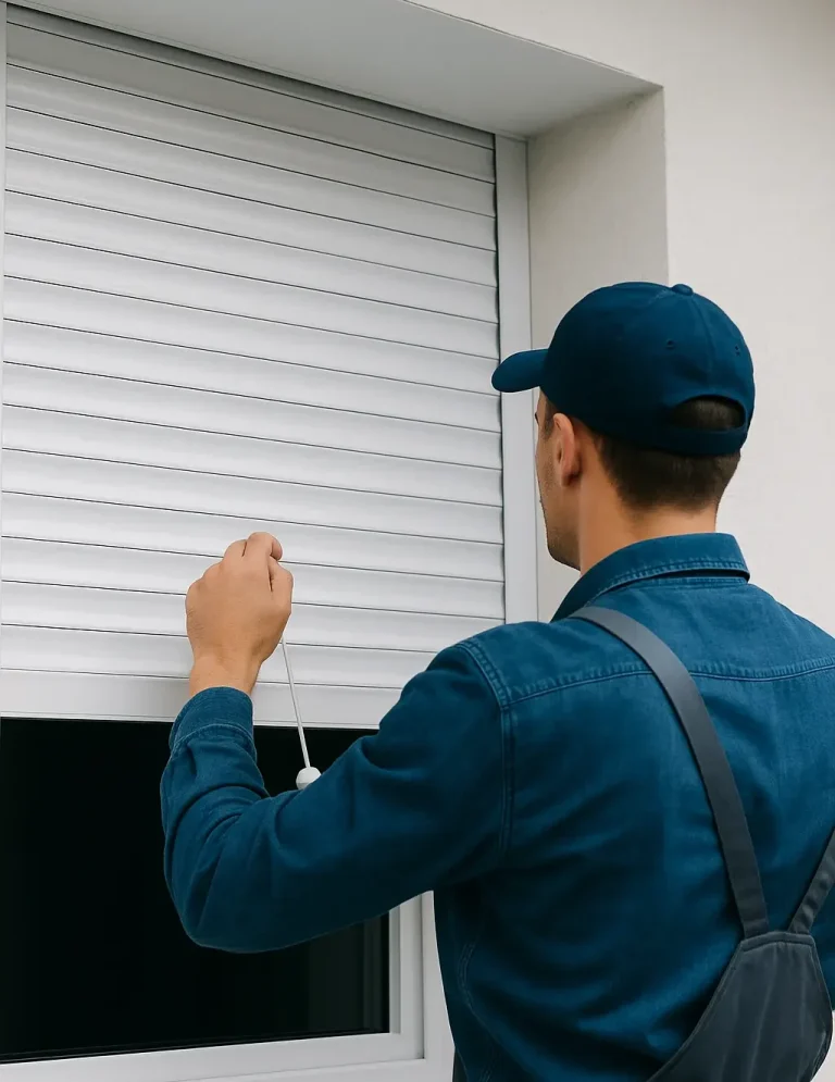 reparación de persianas en Vallecas – operario cerrando persiana enrollable